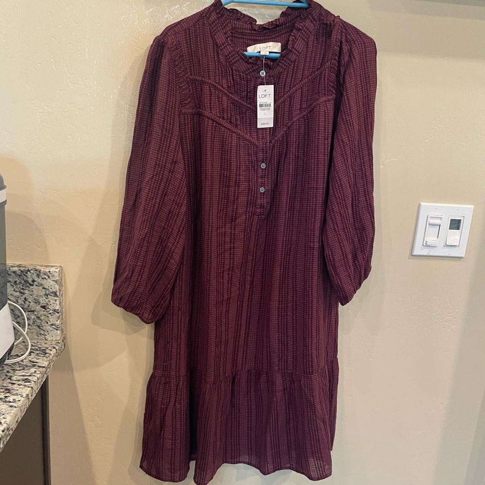 LOFT Deep Red Long Sleeve Dress